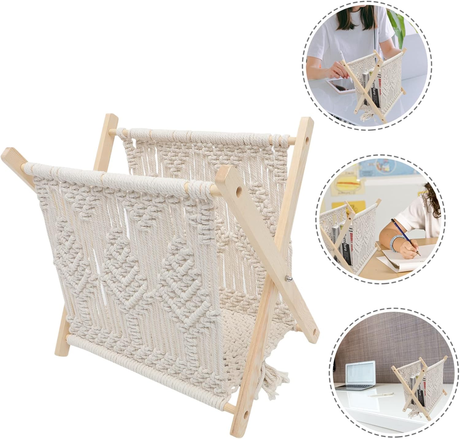 1Pc Creative Magazine Rack Hand Woven Storage Basket for Books Newspapers and Mail Rustic Desktop Organizer for Home Office and Apartment