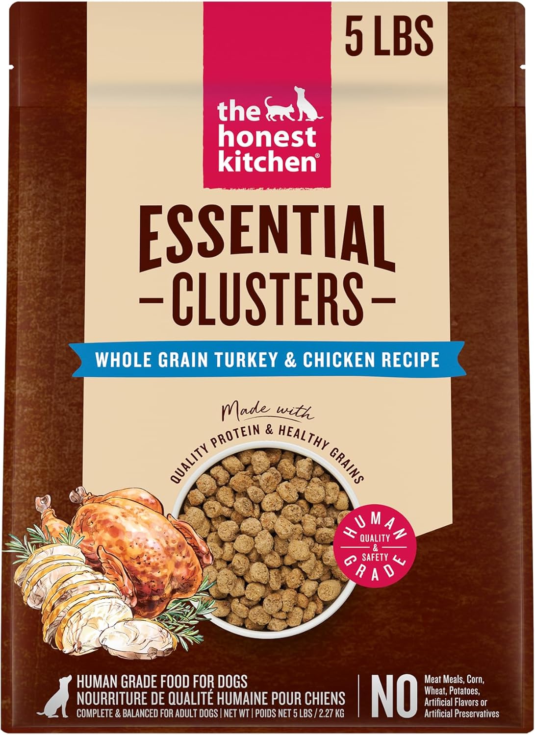 The Honest Kitchen Human Grade Essential Clusters Dog Whole Grain Turkey & Chicken 5 lb Bag