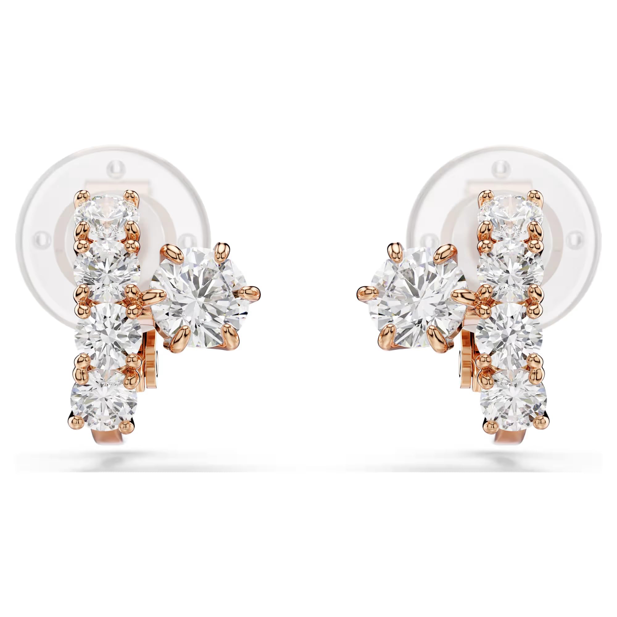 Swarovski Ohrclips Matrix, Rundschliff, weiß, 18 kt Roségold-Finish
