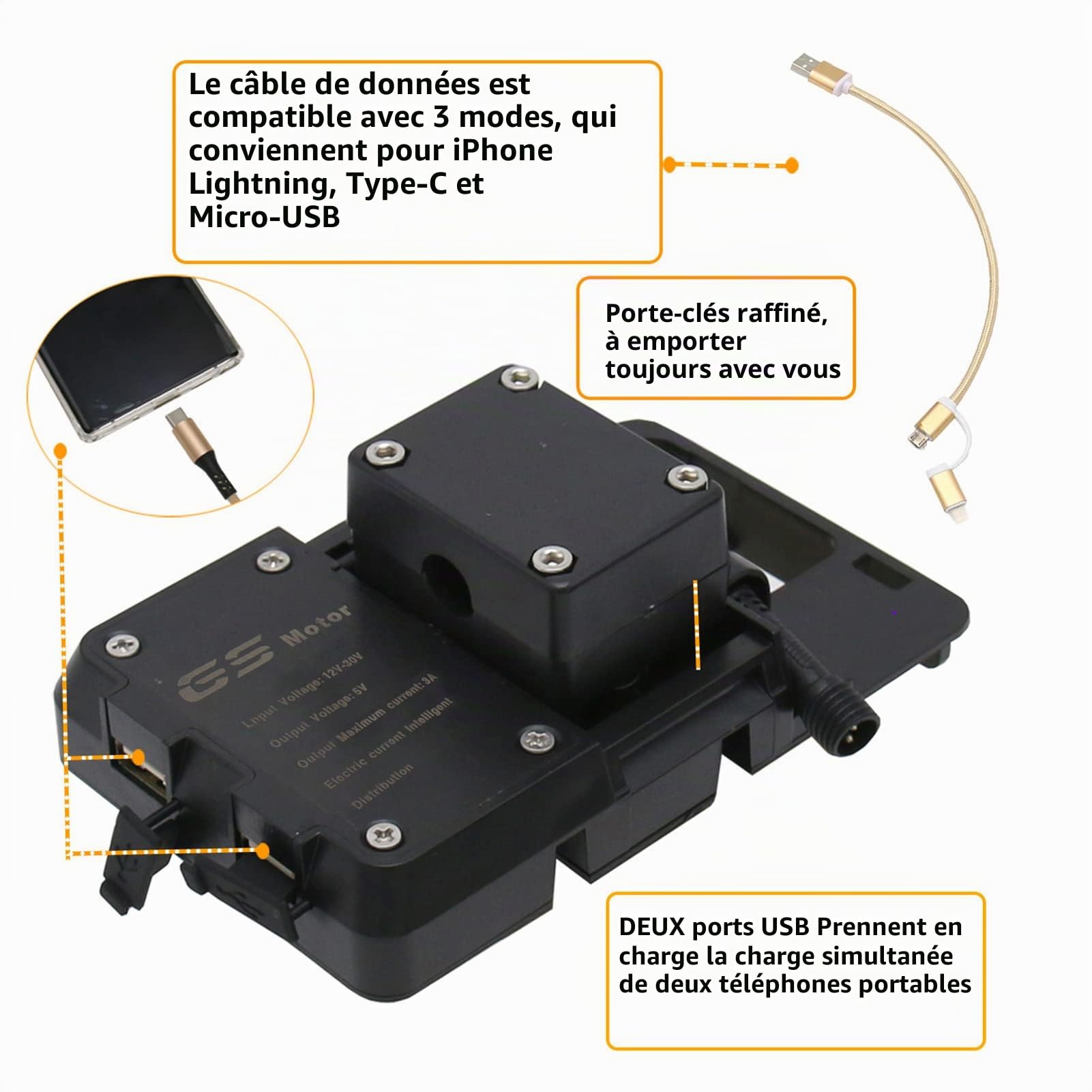 Accessoires de Support de Navigation pour Téléphone Portable avec Chargeur USB pour BMW R1200GS LC et Adventure S1000XR R1200RS
