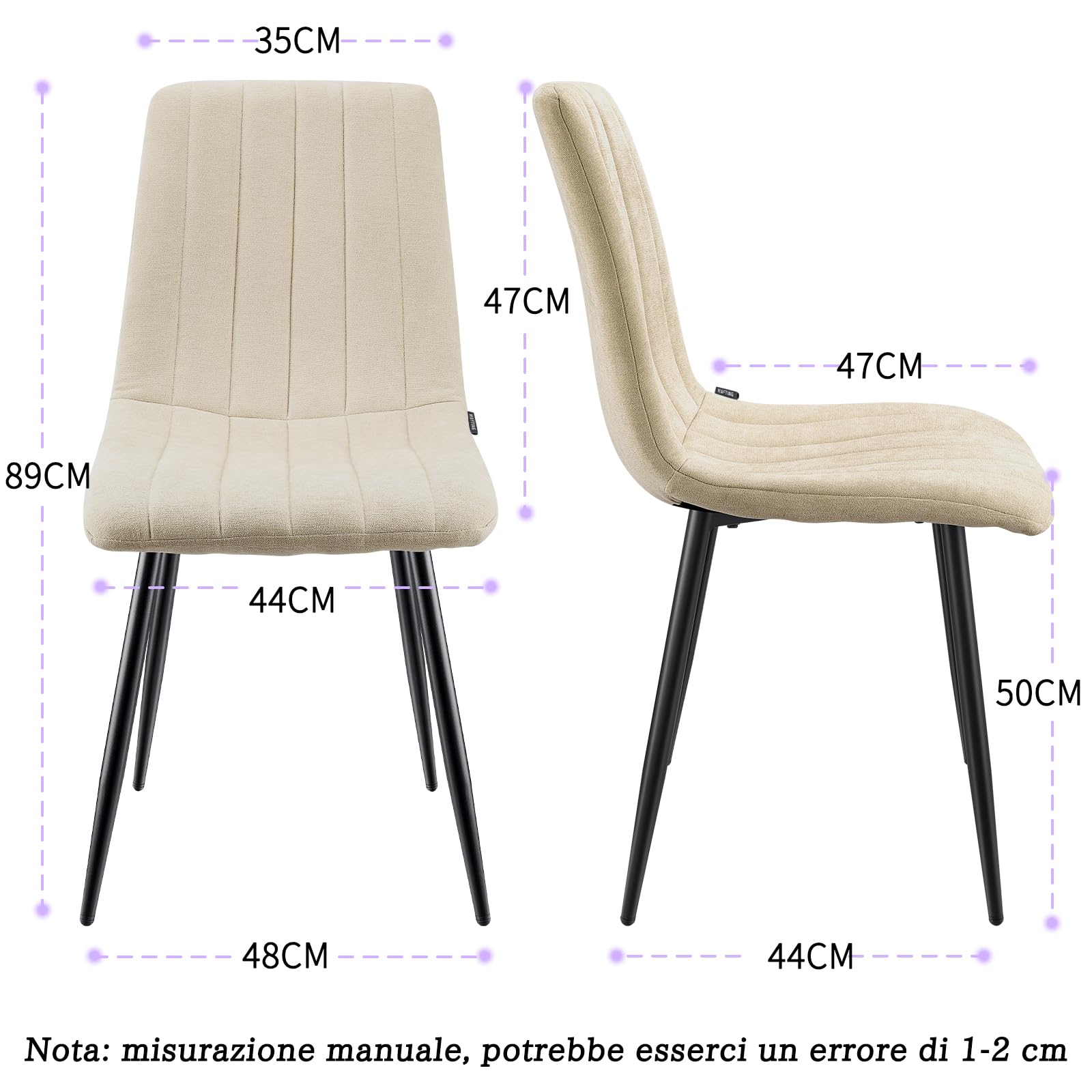 WAFTING Set di 4 Sedie da Pranzo, Sedie a Righe Imbottite con Schienale Alto con Pieds in Metallo, per Sala da Pranzo, Soggiorno, Cucina e Reception, Beige