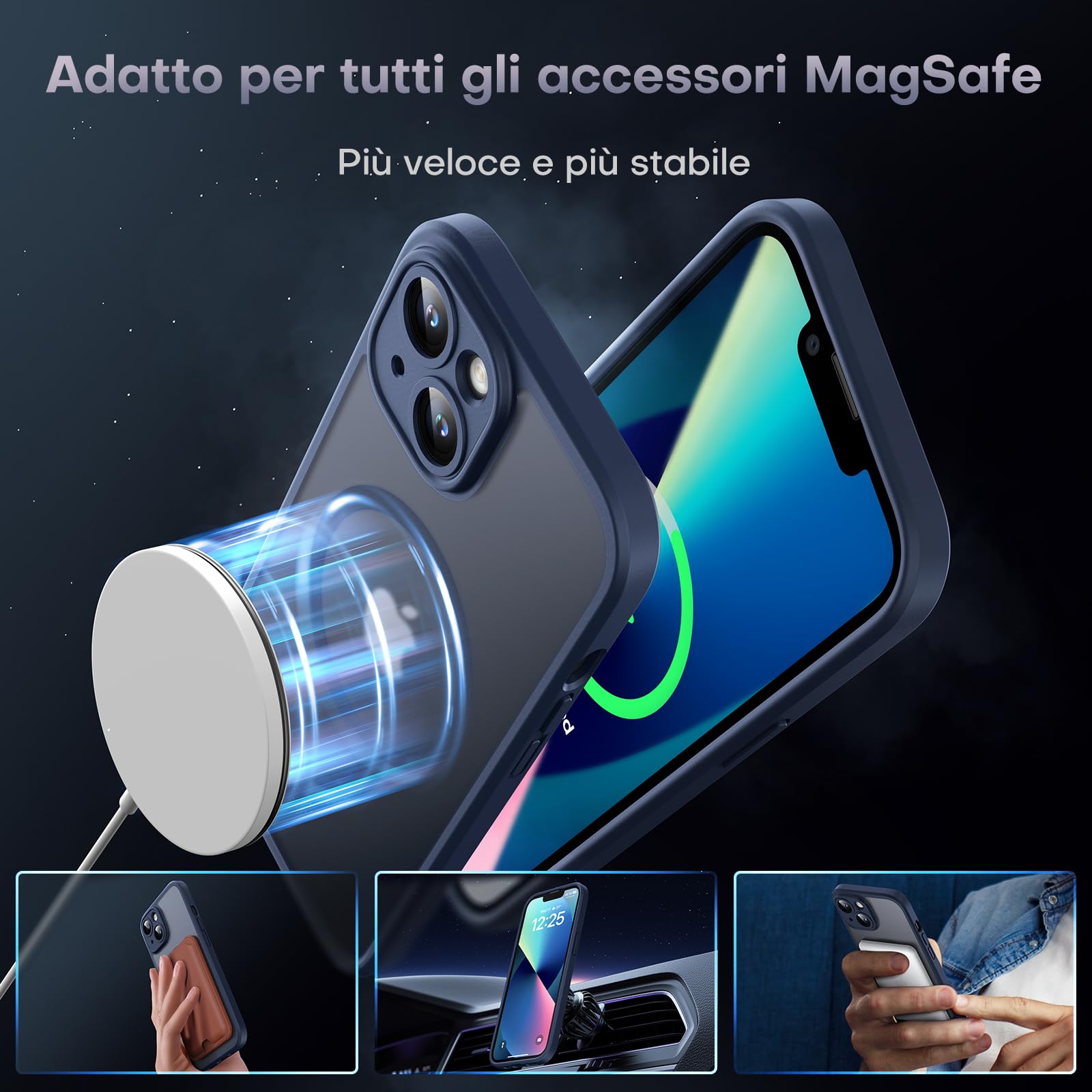 TOCOL Cover Magnetica per iPhone 13 6,1 Pollic, Compatibile con MagSafe, Protezione Fotocamera Integrata, Custodia Antiurto Traslucida Opaca, Blu