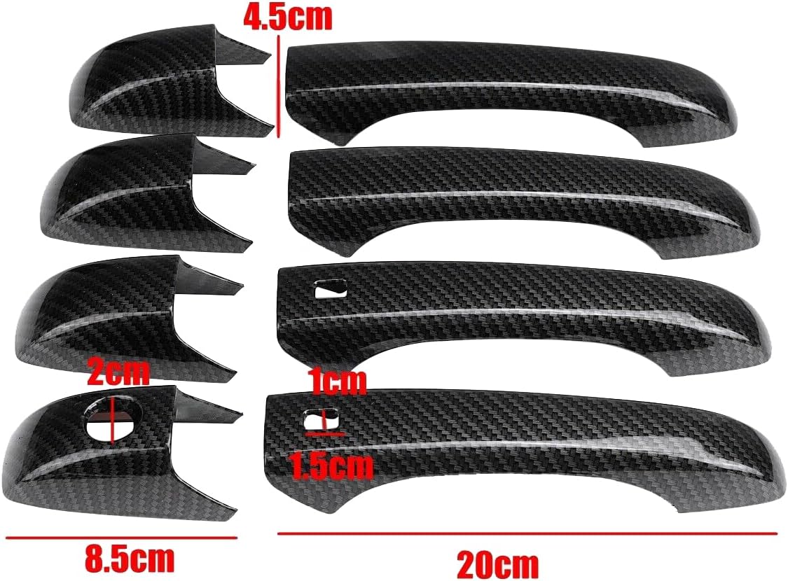 8Pcs Carbon Fiber Pattern Exterior Outside Door Handle Covers Decor Cover Trim with Smart Key Holes Compatible with 2011-2020 Jeep Grand Cherokee Dodge Durango