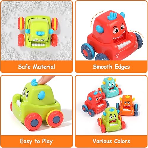 Miniatura 2 de Popsunny 4 piezas de juguetes de coche para niños pequeños de 1, 2 y 3 años, autos de presionar y llevar, no requieren baterías, juguetes de