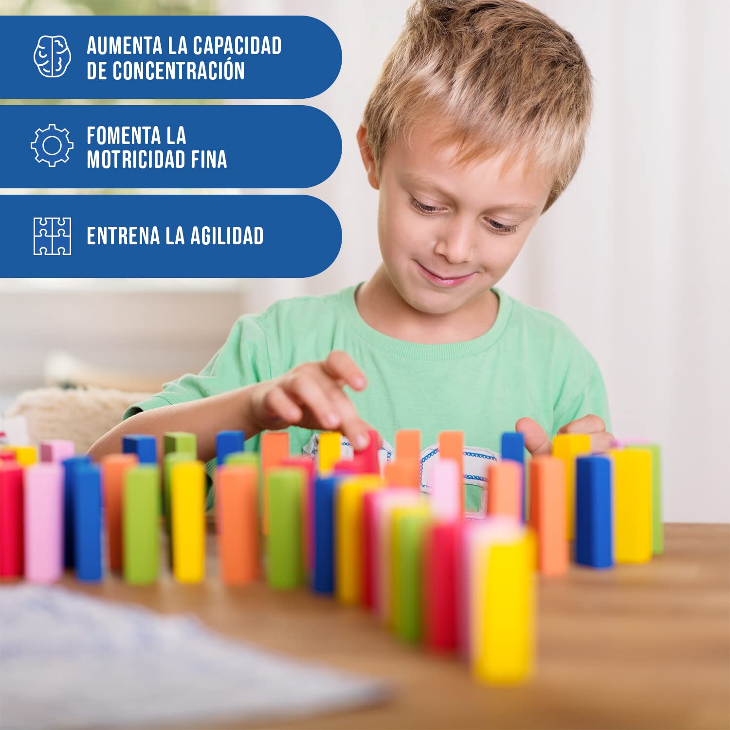 Calmado – 360 Piezas Dominó de Madera – Set de Dominó Rally para Niños y Familia – Fichas de Dominó de Colores para Construir, Jugar y Crear – Incl. Bolsa de Almacenamiento e Instrucciones