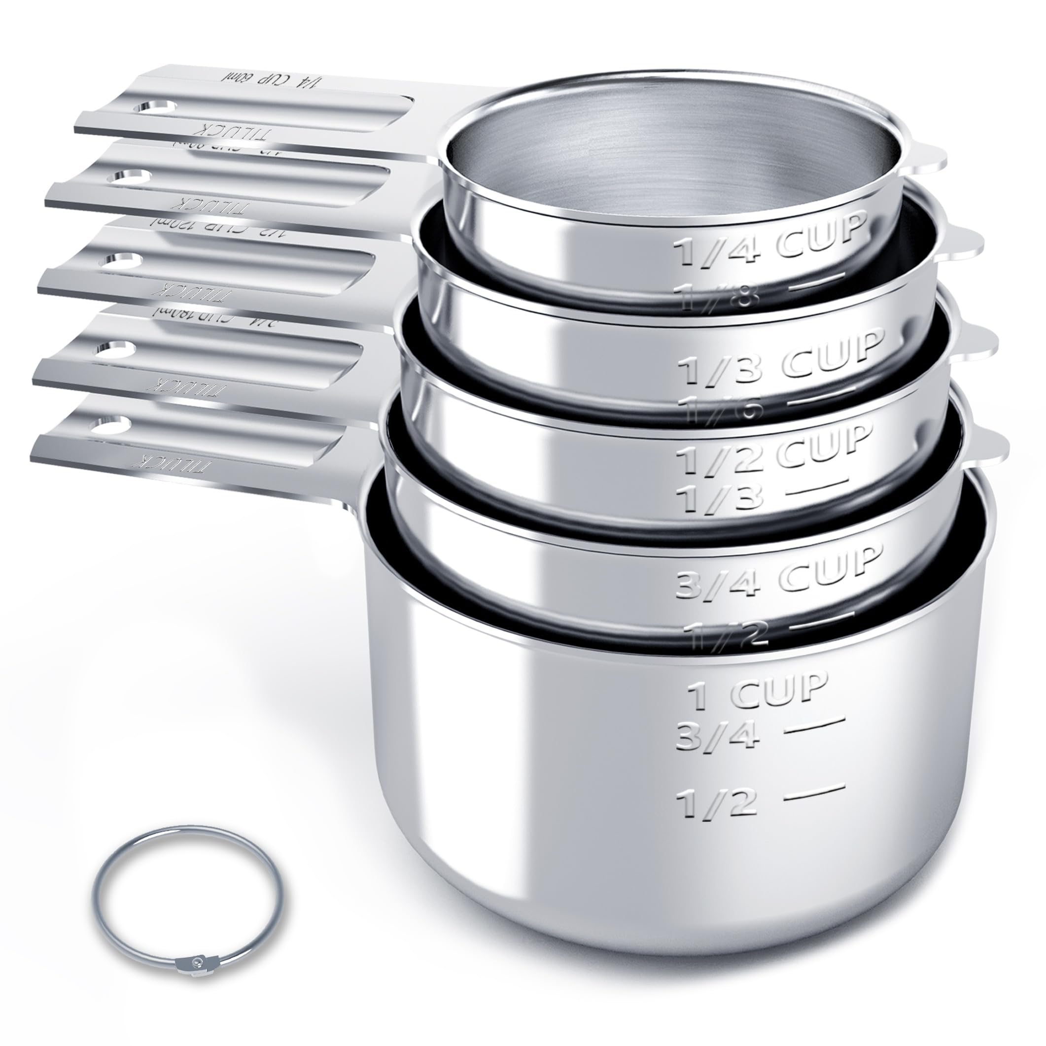 TILUCK Edelstahl-Messbecher-Set, Küchenhelfer zum Kochen und Backen, 7-teiliges Set