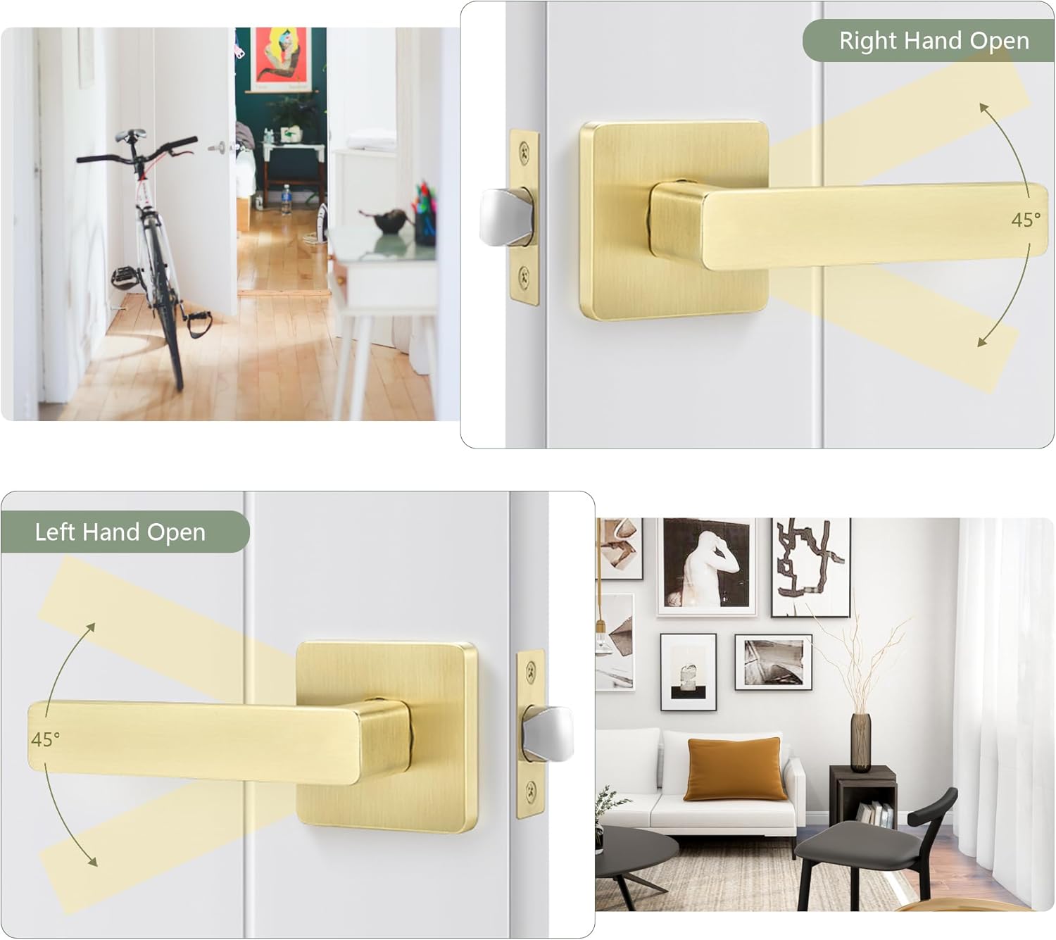 Karlstone 3 Pack Gold Door Handles,Heavy Duty Passage Door Handle,Hallway Closet Door Levers Modern Door Hardware for Left or Right Handed Doors