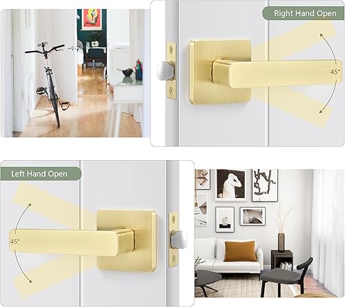 Miniatura 3 de Paquete de 4 cerraduras de puerta de privacidad, manija de puerta resistente, sin llave, moderna perilla de puerta interior izquierda o derecha,