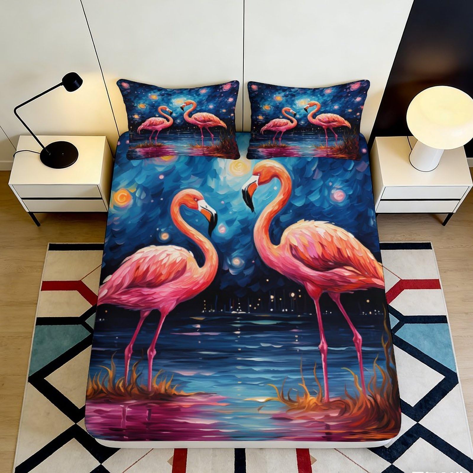 Kzqnxhjprl Style-6 3D Printed Flamingo Lake Fitted Sheet Microfiber Soft Anti-Slip Bed Cover Bedroom Decor Machine Washable 90X200x25cm
