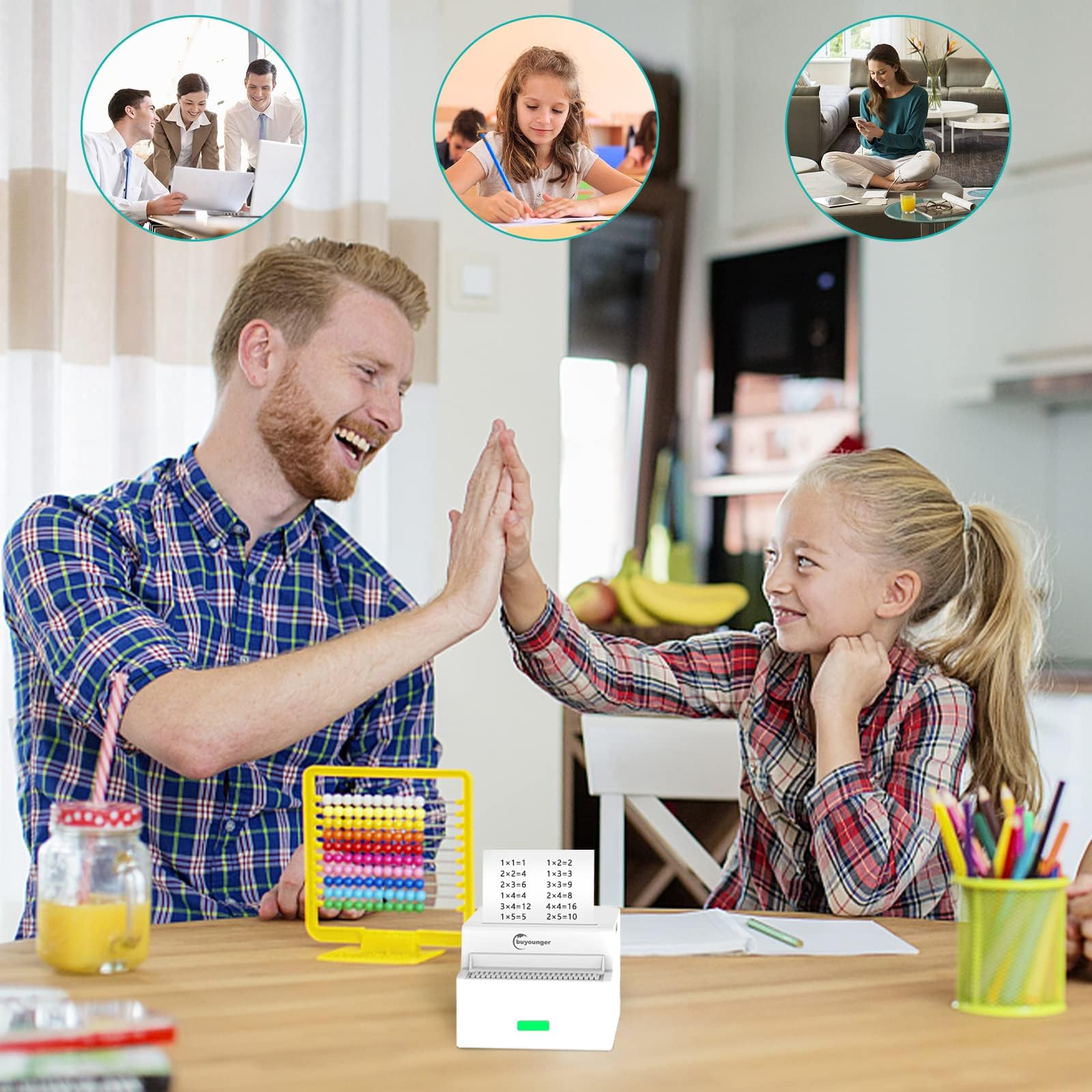 Buyounger Mini Stampante – Stampante Termica Portatile per Smartphone, Bluetooth Mini Stampante Fotografica e per Adesivi, Regalo Creativo per Studenti, Studio, Ufficio & Casa (Carta Termica Inclusa)