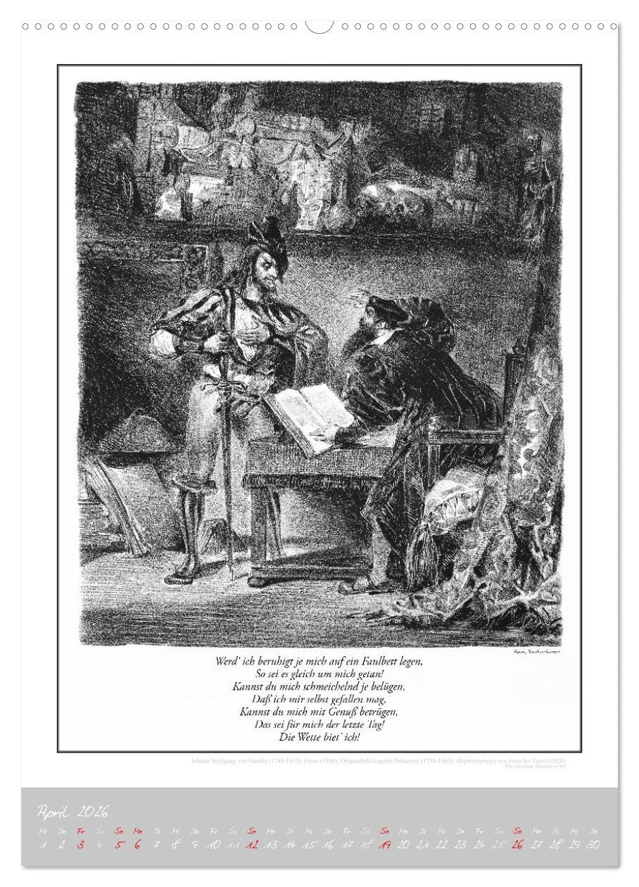 Faust - Weltliteraturkalender (hochwertiger Premium Wandkalender 2026 DIN A2 hoch), Kunstdruck in Hochglanz: Goethe. Literaturkalender von E. Delacroix. (CALVENDO Kunst)