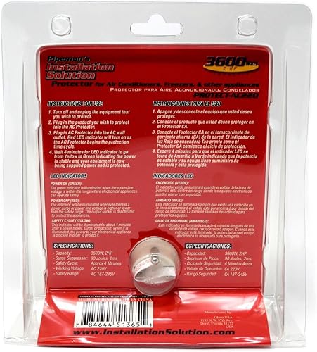 Miniatura 4 de NIPPON Protector contra sobretensiones de 220 V 3600 W para aire acondicionado y congeladores, blanco, PROTECT-AC220