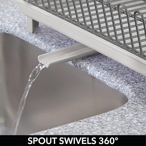 Miniatura 3 de mDesign Soporte de acero aleado para secar platos con bandeja giratoria de plástico para escurridor de platos, organizador de almacenamiento para