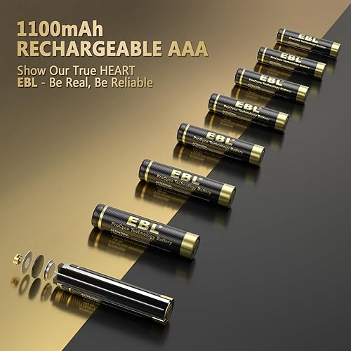 Miniatura 5 de EBL Cargador de batería con 20 pilas AAA recargables NiMH 1100mAh alto rendimiento