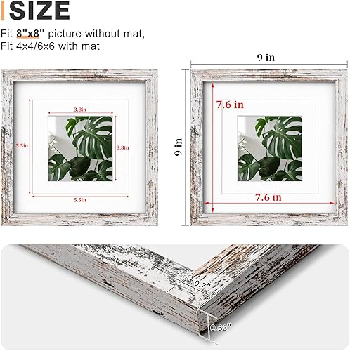 Miniatura 3 de Egofine Portarretratos de 8 x 8 de madera maciza con plexiglás, para fotos de 4 x 46 x 6 con paspartú u 8 x 8 sin paspartú para montaje en mesa y