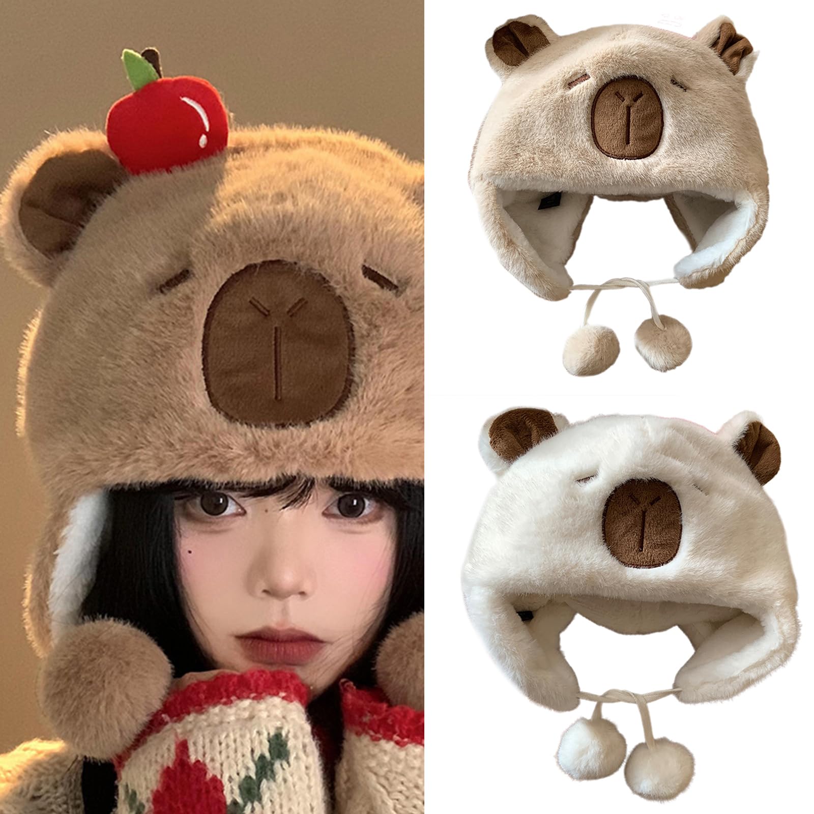 Plush Earflap Pullover Hat Soft Comfortable Unisex Winter Hat Breathable Hat Unisex Soft Warm Headwear Beige