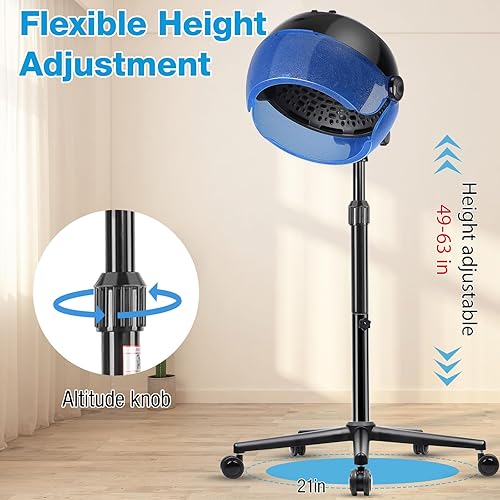 Miniatura 3 de Secador de pelo con capucha, secador de pelo de pie de 1500 W con ajustes de tiempo, controles táctiles y 3 modos de temperatura, secadora iónica