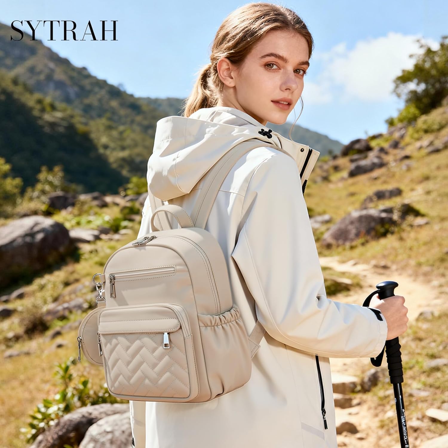 Mini Backpack for Women Small Backpack Purse, Anti Theft Backpack Waterproof Lightweight Puffer Back packs for Travel, Work with Coin Purse Khaki - Image 3