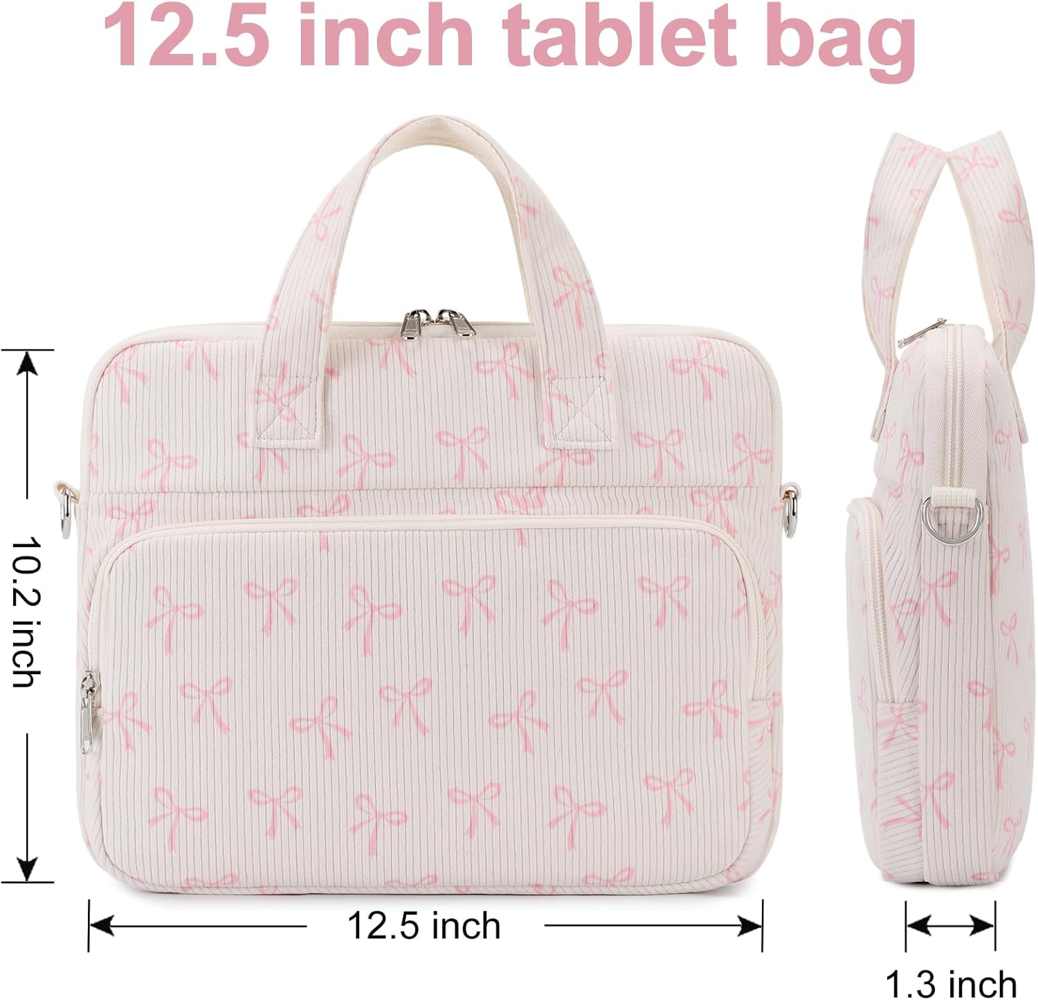 Octsky Tablet Bag Kids Tablet Carrying Bag with Shoulder Strap, Soft Lining, Bowknot Beige - Image 5
