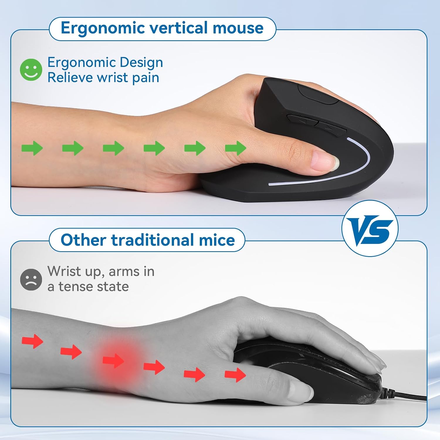 Left Handed Mouse, 2.4G Wireless Left Handed Ergonomic Mouse with 800/1200/1600 Adjustable DPI, 6 Buttons Wireless Vertical Mouse for MacBook/Laptop/PC/Desktop-Black