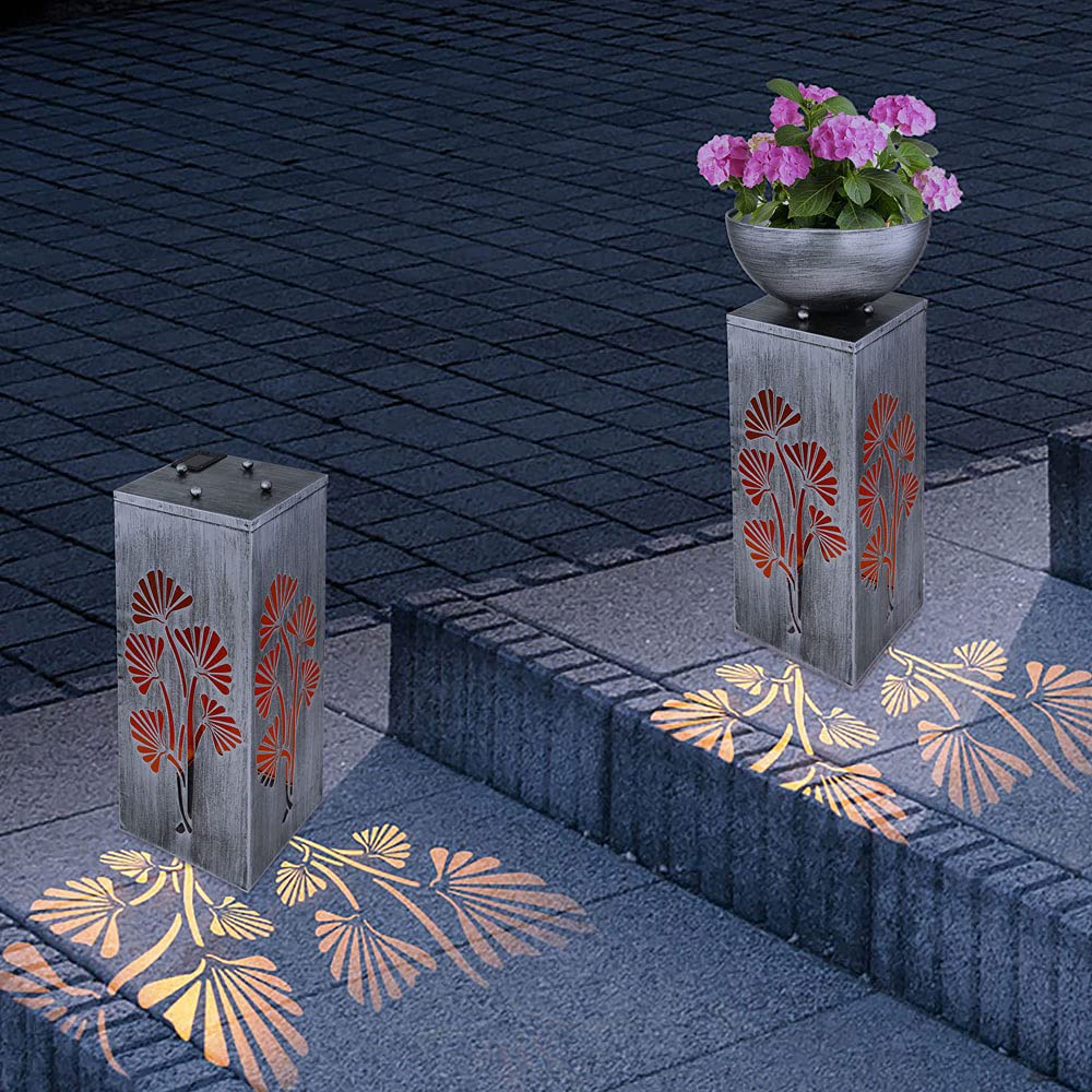 Dekosäule mit Pflanzschale und Beleuchtung Solar Säulenleuchte Außen Pflanzsäule mit Schale Metall, Lichteffekt, 1x LED warmweiß, H 59 cm, Garten
