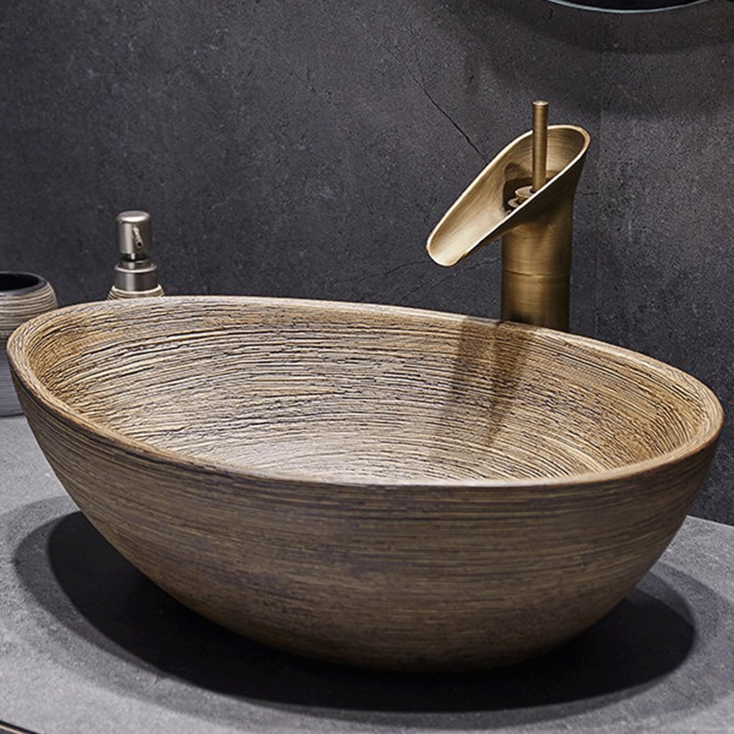 QjxSXLFSX Oval Vessel Sink, Bathroom Vessel Sink,handmade, enhancing the overall look,rounded edges, for Bathroom, Hotel, Toilet, RV,C,51×38×14cm