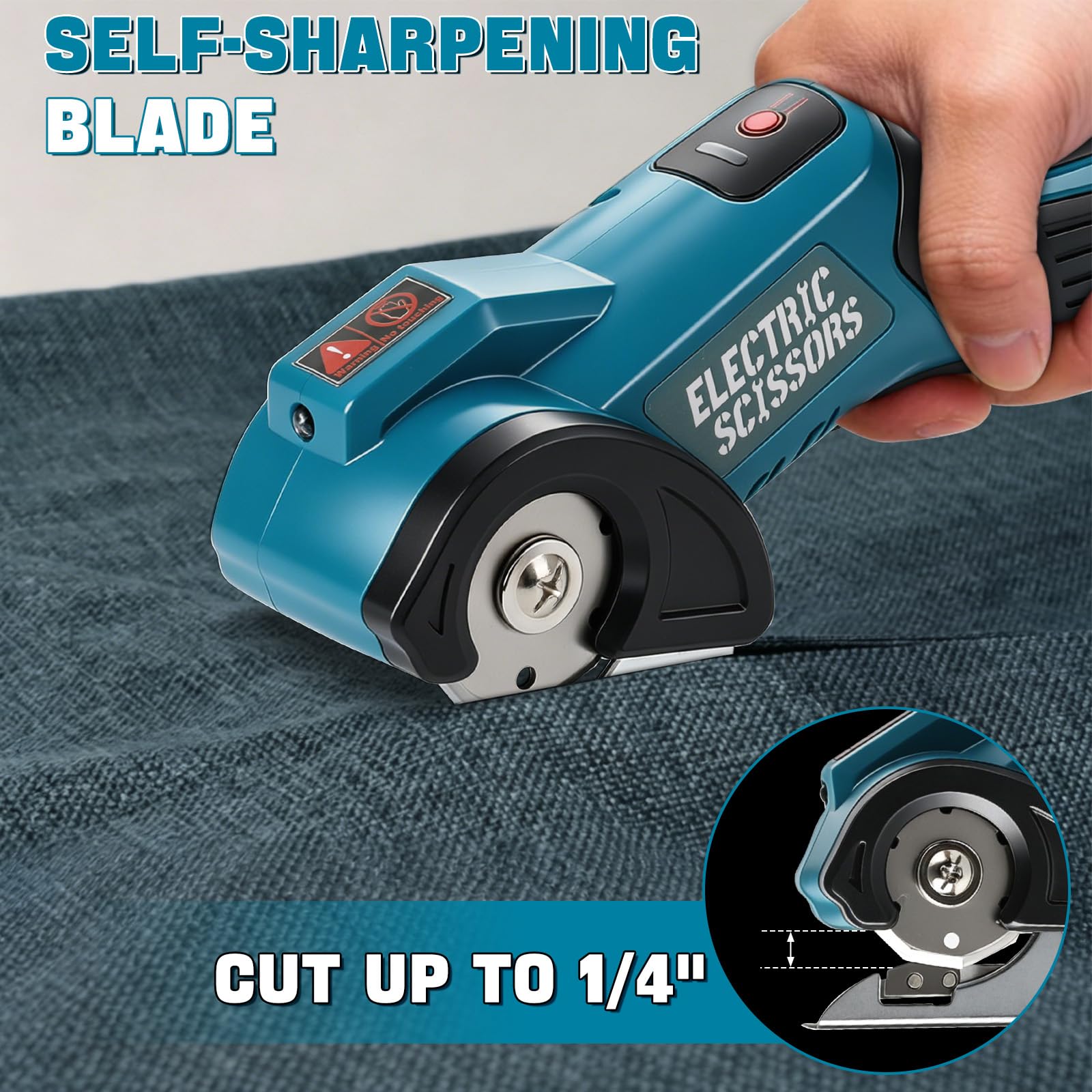 Akku-Universalschere für Makita 18V Akku (Ohne Akku), Elektrische Kartonschneider Rollschneider mit Sicherheitssperre und 2 Klingen, 6.35mm Schnitttiefe, für Leder Kartonage Stoff