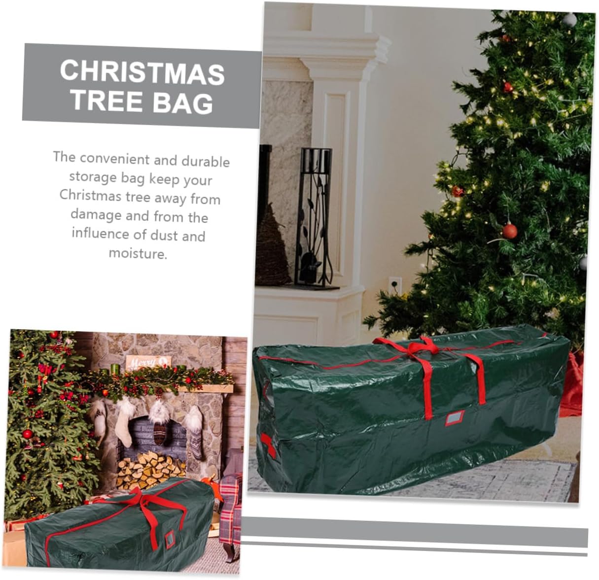 Christmas Tree Storage Bag with Handles Zippered Large Capacity 135x34x68cm Green Waterproof Holiday Tree Storage Pouch for Home Organization