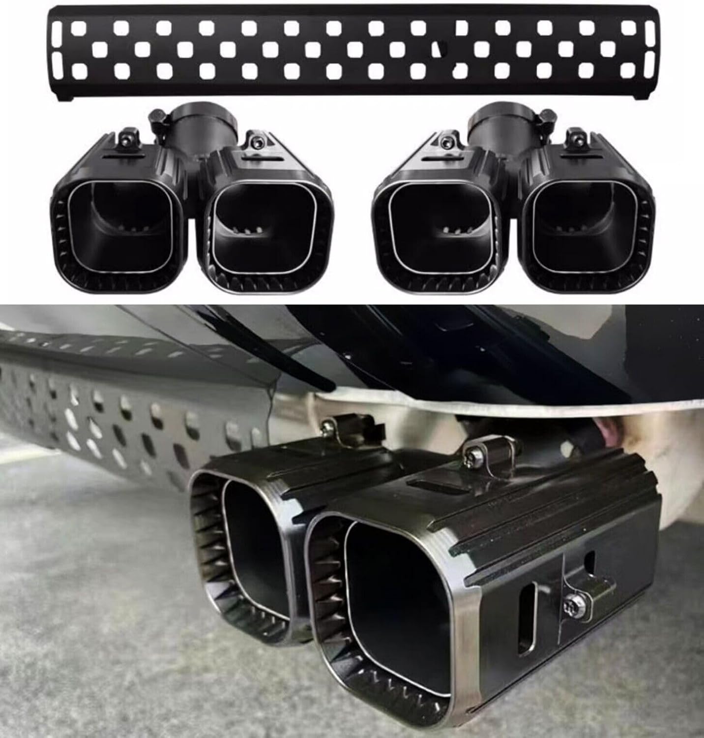 Khan Look Tail Pipe Throat fits for LR Defender 110 130 90 2020-2024 Dual Exhaust Pipe mask Exhaust Modification Decorative Accessories Stainless Steel (3.0L Silver)