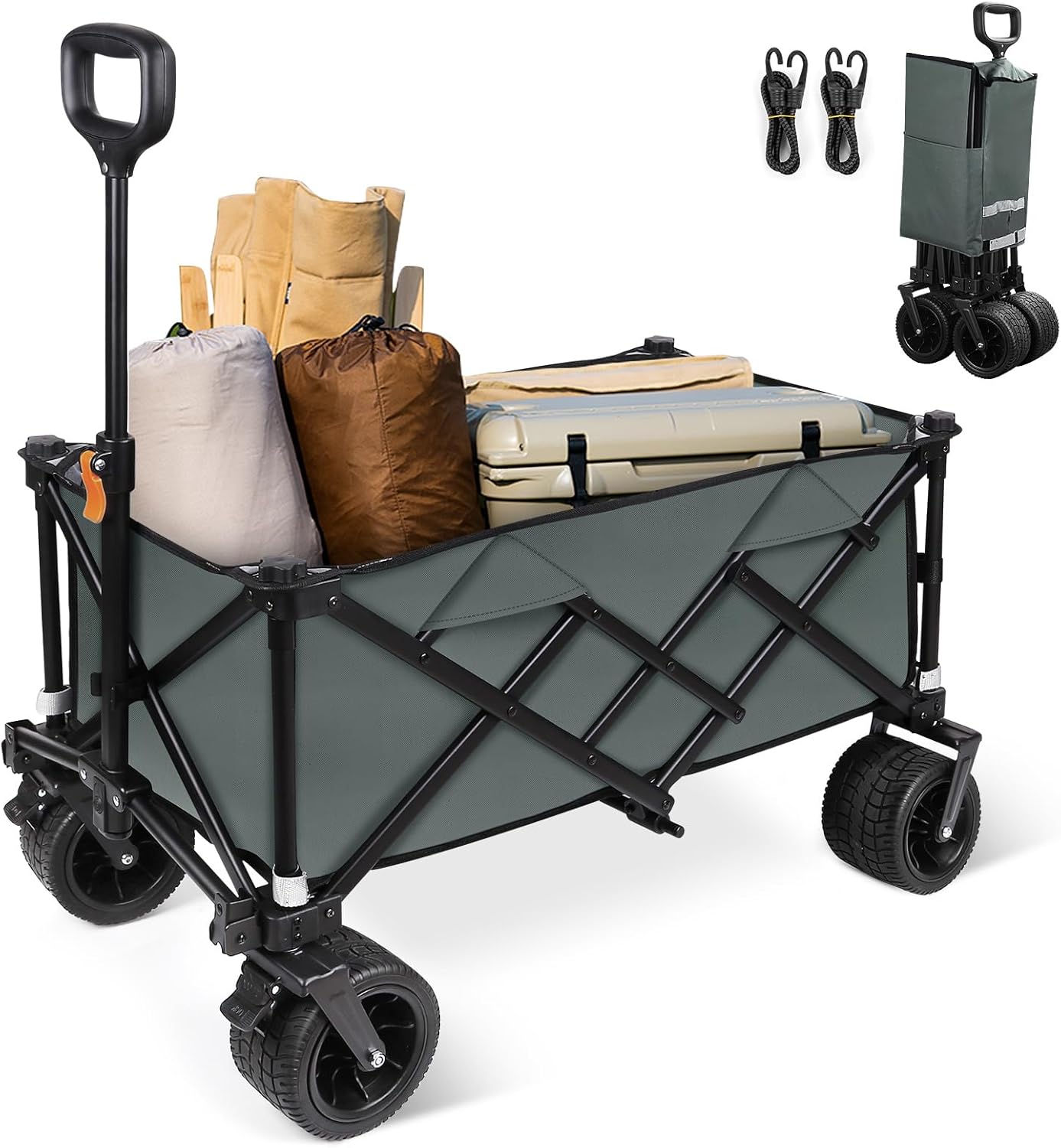 Heavy Duty Folding Beach Wagon Cart, Foldable Beach Wagon