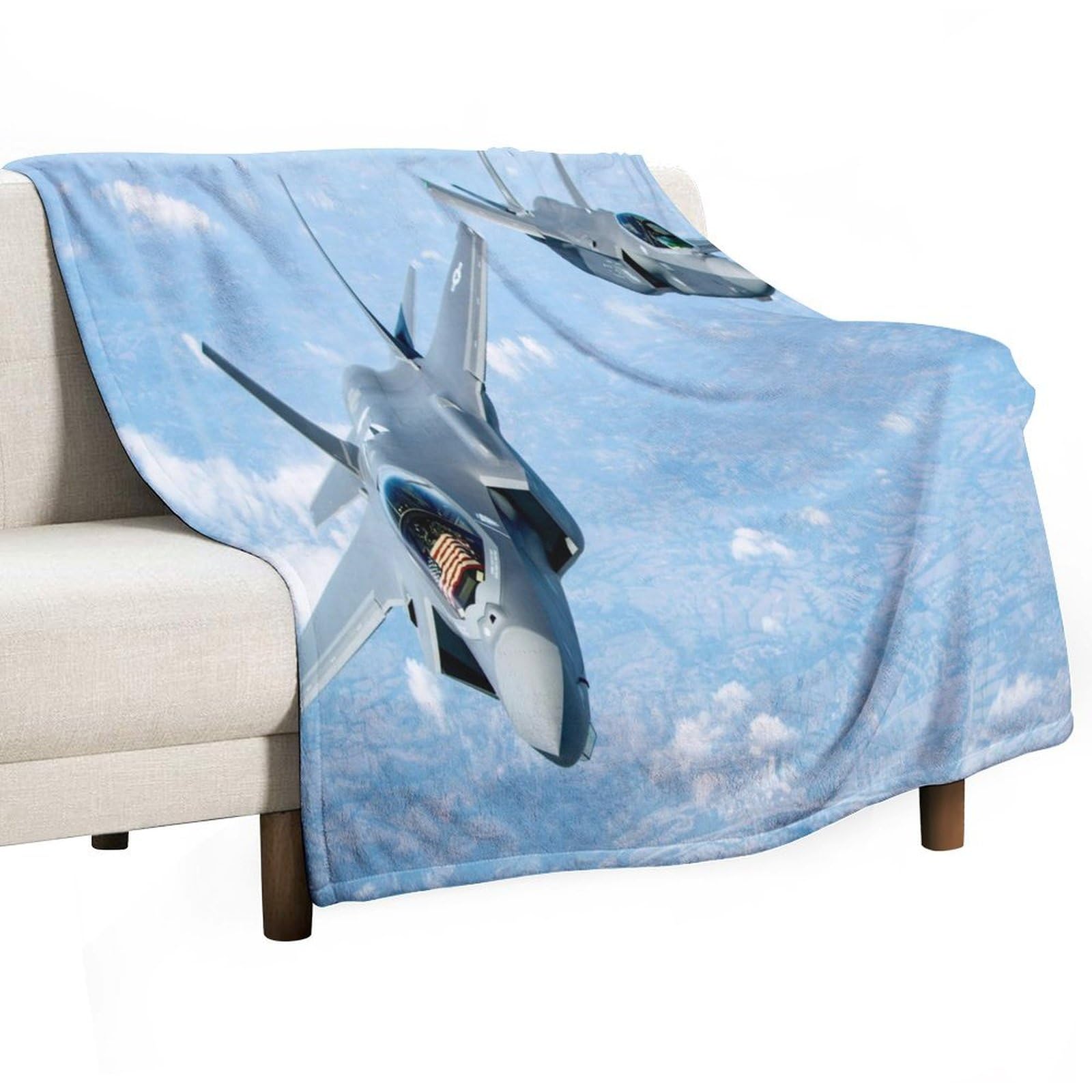 wlsgdsg Aircraft Throw Blanket, Children's Blue Sky Military Combat Aircraft Print Blanket for Couch Sofa Bed Decorative Gifts 60x80