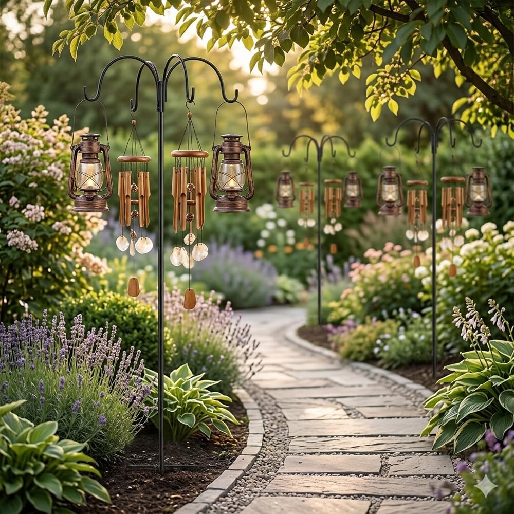 Shepherd Hook - Windproof Anti-Tip Base & 4 Heavy-Duty Hooks (for Planters, String Lights, Wedding Arch Decor)