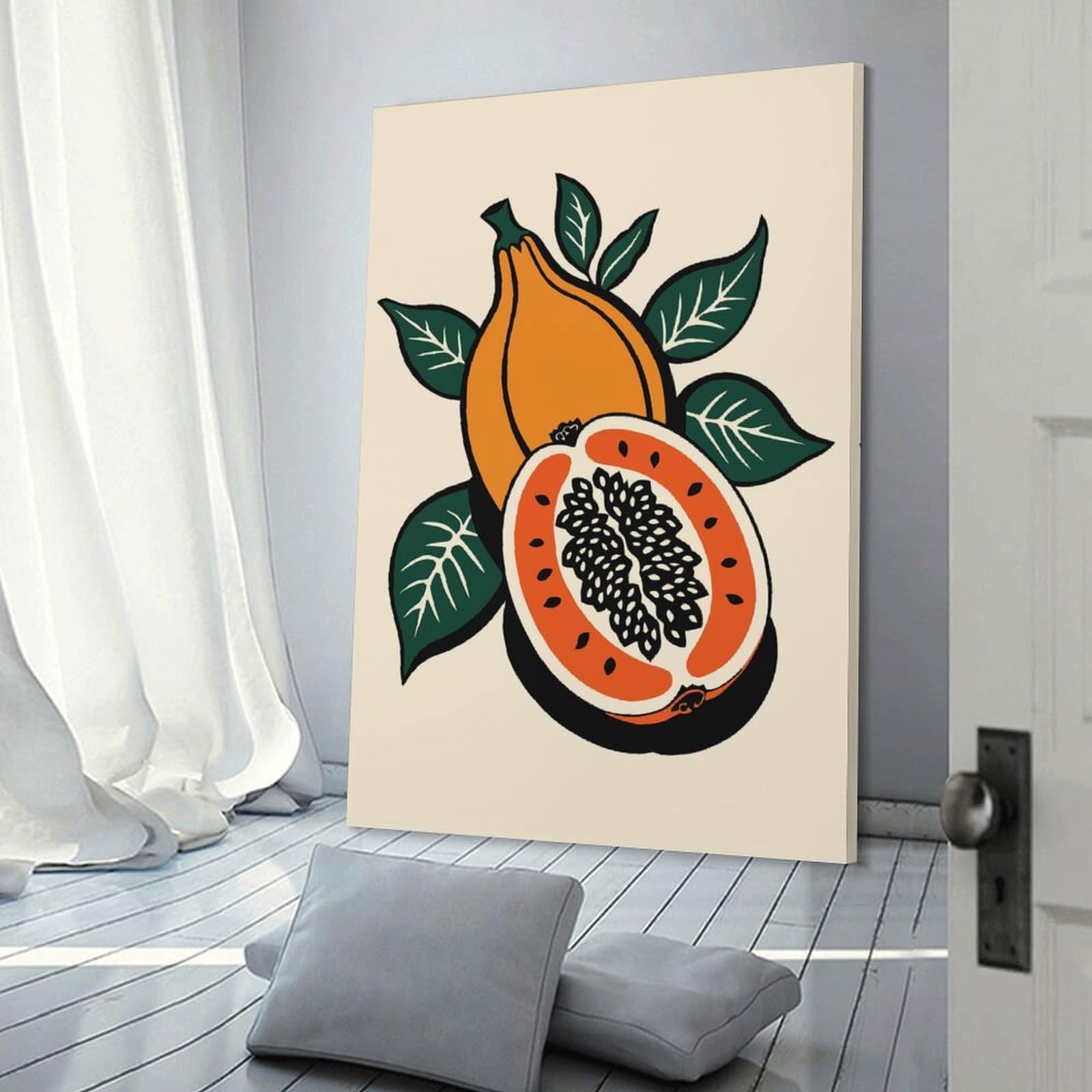 Junmoney Frame-Style-14-1 Papaya Fruit Illustration Decorative Wall Artwork, 12X18inch(30X45cm), For Work Areas, Reading Rooms Or Studios, Wall Art That Adds Style To Work Areas