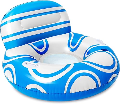 Miniatura 8 de Sloosh Tumbona inflable para piscina, flotadores de piscina, sofá de aire inflable con respaldo grande, tubos de río resistentes, flotador de agua