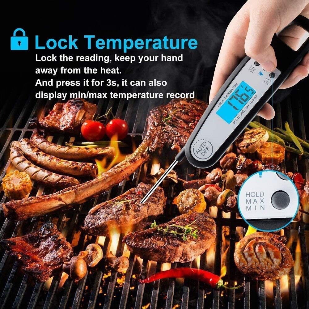 Termómetro Digital instantáneo para Alimentos de Carne: Barbacoa o Parrilla, con sonda, Lectura rápida e Inteligente para cocinar Carne roja, Dulces, té, asado al Horno para la Cocina