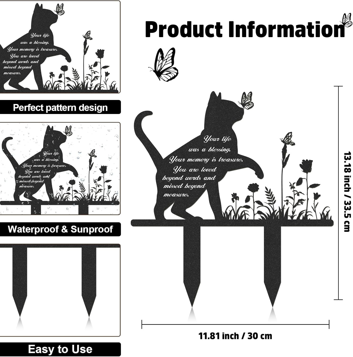 Memorial Pet Grave Markers, Metal Cat Garden Stake Plaque Cemetery Outdoors, Waterproof Pet Headstone Memorial(13.4 X 12 in) - Image 2