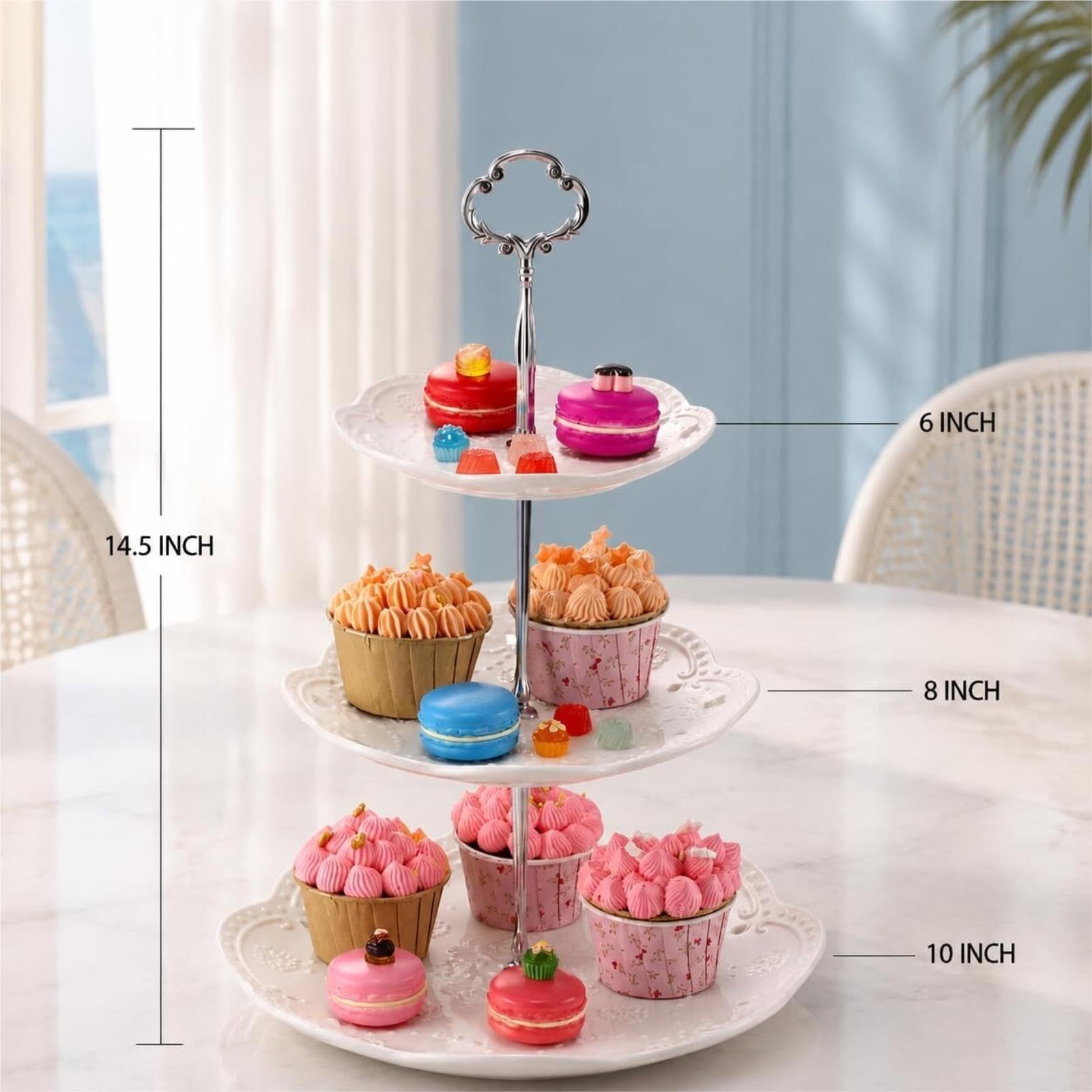 Plateau de service à dessert en porcelaine à 3 niveaux for cupcakes