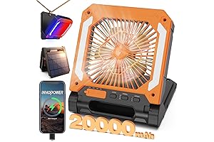 Outdoor Solar Powered Fan: 20000mAh, Camping, Rechargeable