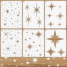 6 Pcs Large Star Stencil for Painting, 6 Style Reusable Twinkle Star Stencil for Wall Drawing, Large Starburst Stencils for Painting on Wall Door Wood Decoration Craft Making Tile Fabric Furnitureand