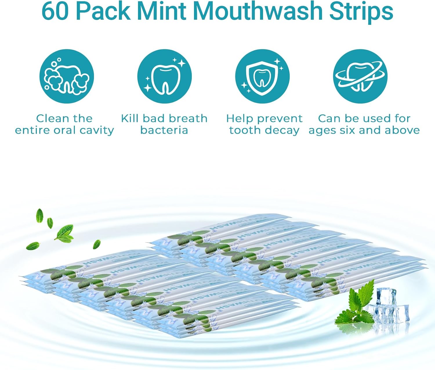 Dincherbel Travel Mouthwash Packets (60 Count) - Alcohol & Fluoride Free Natural Mint Mouth Wash - TSA Approved Individual Packets - Portable, Leak-Proof Sachets for Bad Breath, Gum Health & Dry Mouth