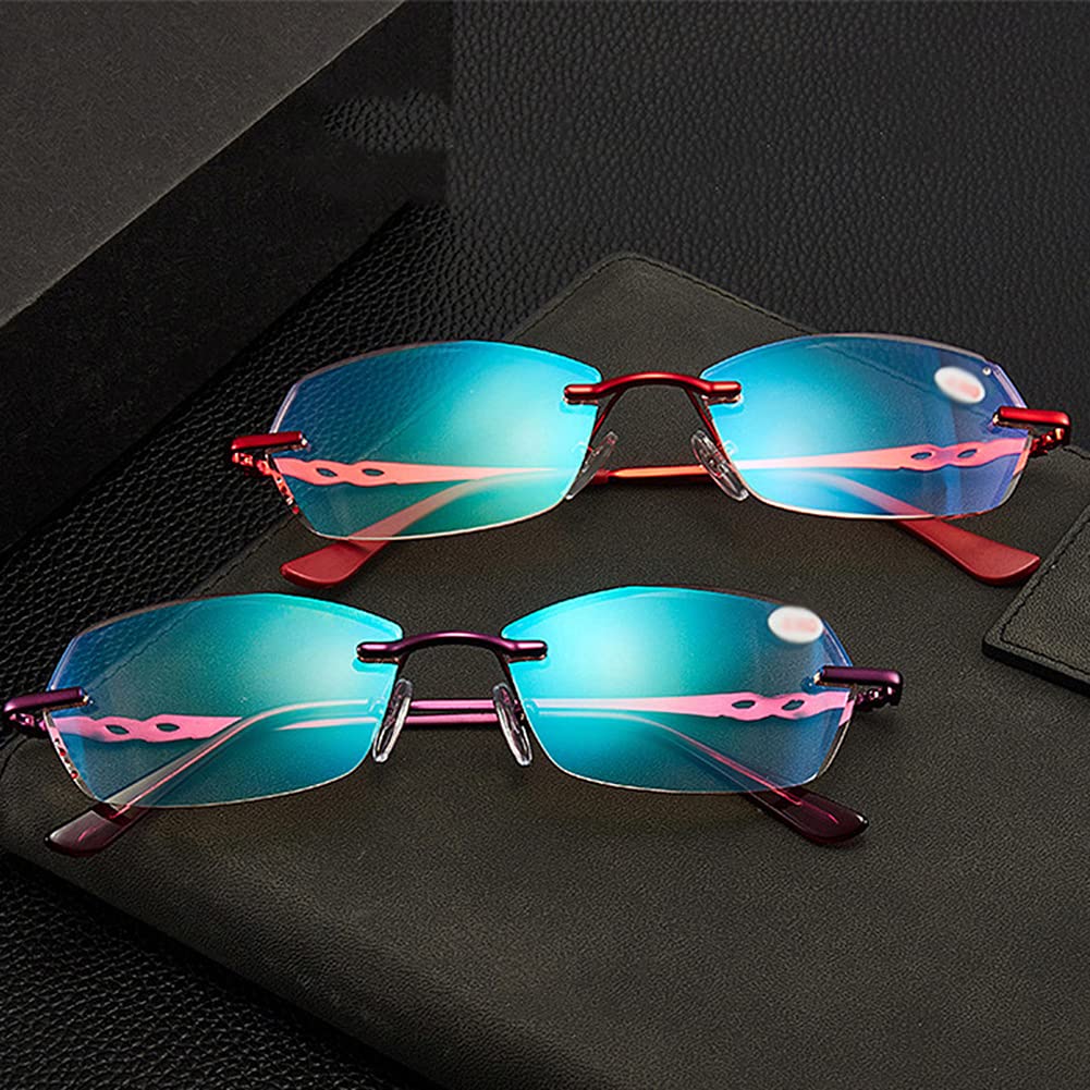 Lunettes de lecture pour femmes sans monture avec filtre lumière bleue charnière solide 2 paires