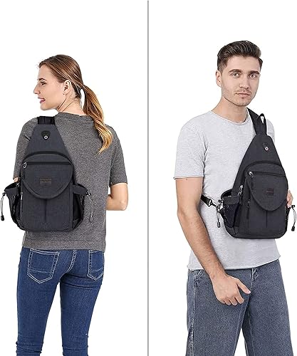 Miniatura 4 de MOSISO Mochila de lona y mochila de senderismo, mochila de viaje con forma de abanico, bolsa de hombro cruzada de cuerda en forma de abanico, gris