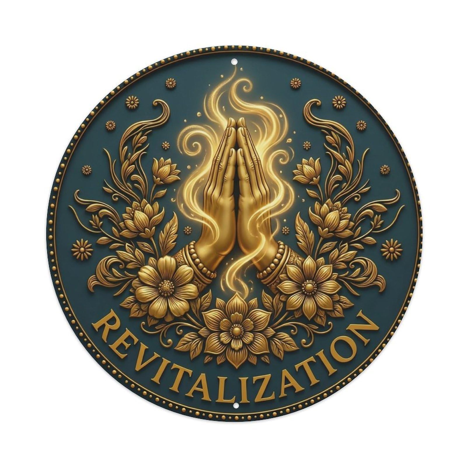 Vintage Namaste Praying Hands Revitalization Flower Zen Yoga Metal Tin Sign