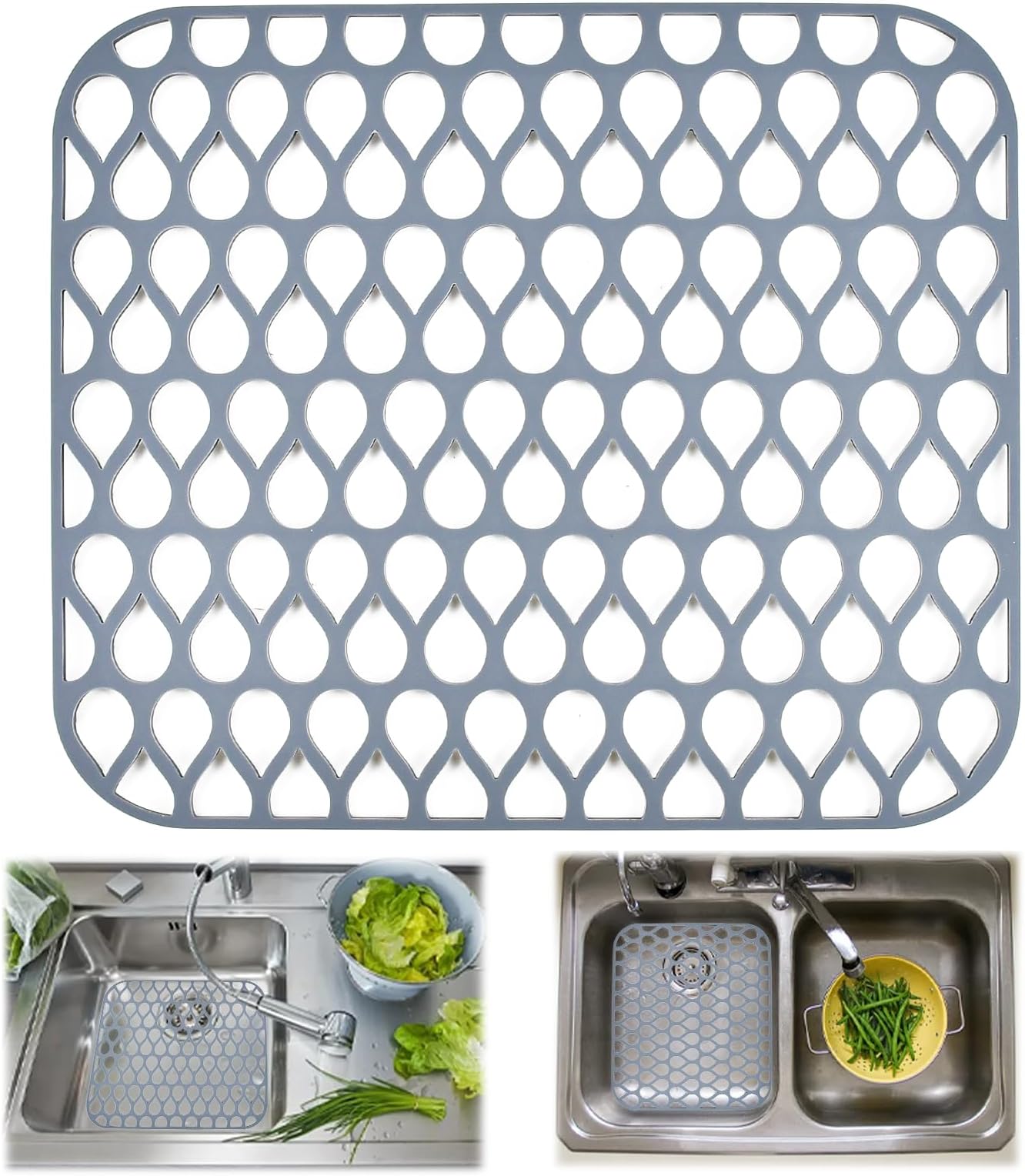 Silicone Sink Mat, ADERTOS Folding Non-Slip Sink Protectors Kitchen Sink Protector Mat Silicone Mats Counter Protector for Bottom of Kitchen Sink, Dishes and Glassware Drain Mat - Grey, 34.5 x 29.5cm