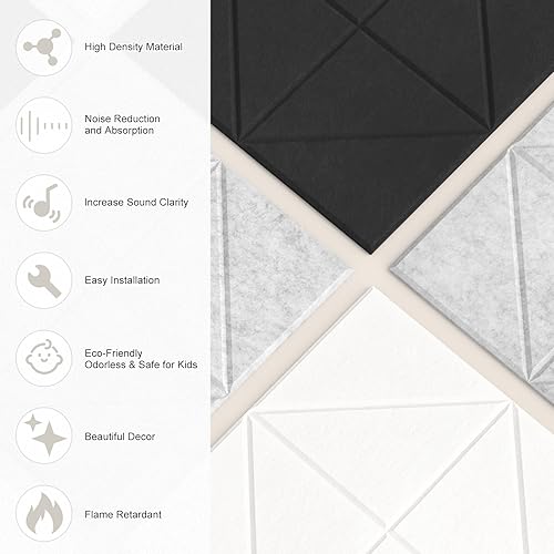 Miniatura 2 de Paquete de 12 paneles acústicos absorbentes de sonido, 12 x 12 x 0.4 pulgadas, paneles de pared de alta densidad insonorizados, paneles de sonido