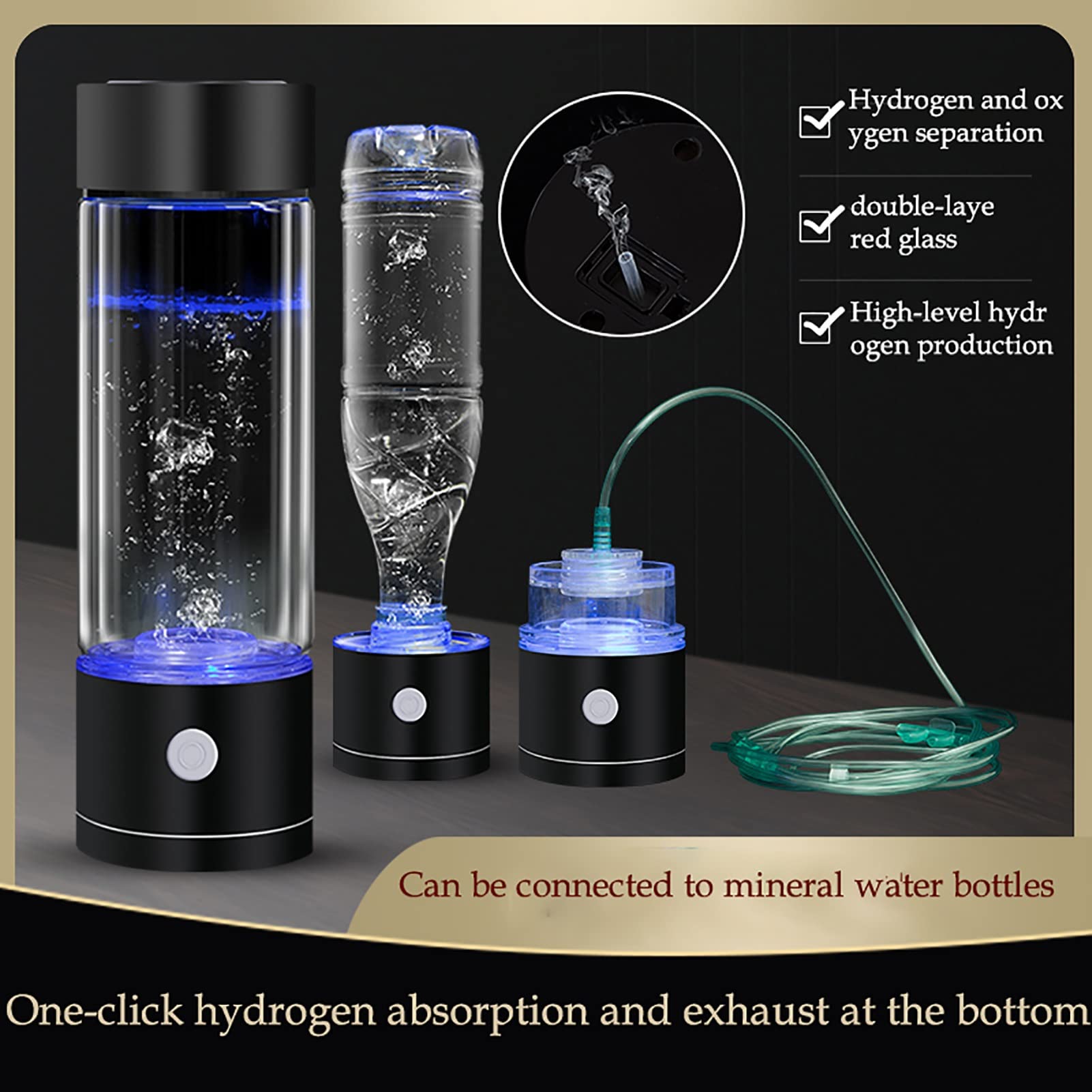 Générateur d'eau Bouteille d'eau Riche hydrogène Générateur d'eau alcaline hydrogène Ioniseur Technologie SPE/PEM Augmente teneur hydrogène jusqu'à 1300-1600 PPB avec Adaptateur Bouteille d'inhala