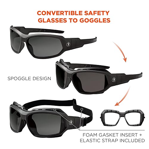 Miniatura 4 de Ergodyne Skullerz Loki - Gafas de seguridad convertibles antiarañazos, incluye junta y correa para convertir en gafas, antivaho