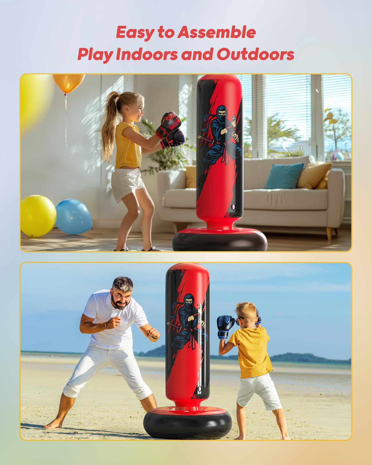 QPAU Sac De Boxe Gonflable Pour Enfants 3-8 Ans – Design Dinosaure, Hauteur 120 Cm, Idéal Karaté, Taekwondo, Cadeau