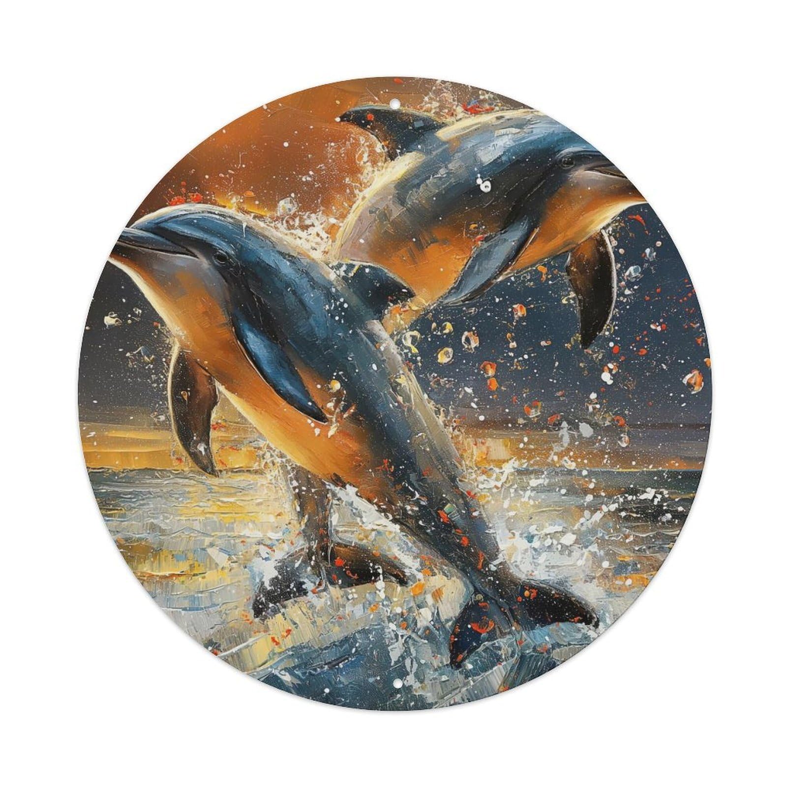 Animal Poster Dolphin Vintage Metal Tin Sign Plaque Wall Decor for Cafe, Club, Garden Round Metal Poster 8x8Inch