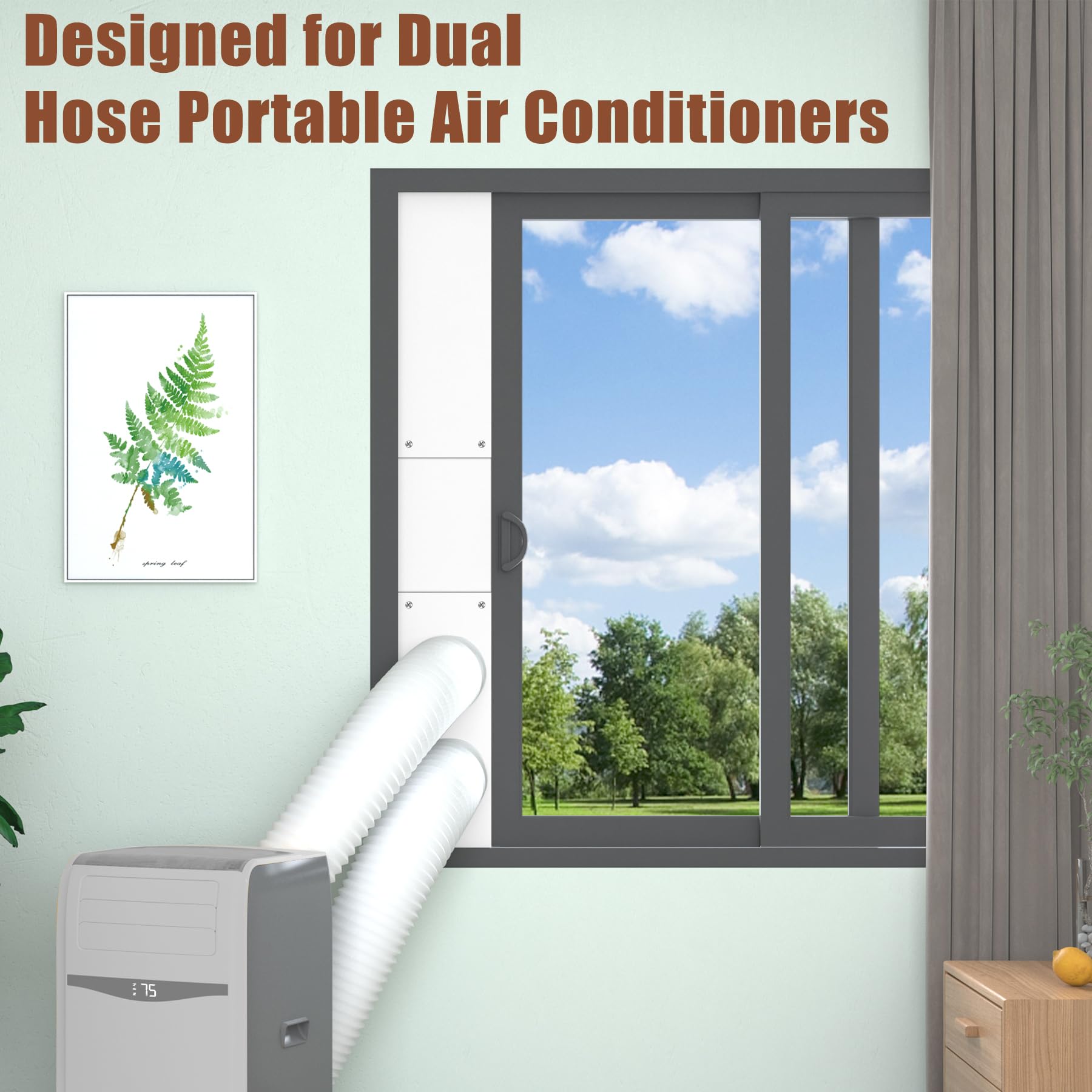 BJADE'S Kit de sellado de ventana de aire acondicionado portátil de doble manguera para manguera de escape de CA portátil de 5 pulgadas con cinta de sellado aislante, kit de ventilación portátil